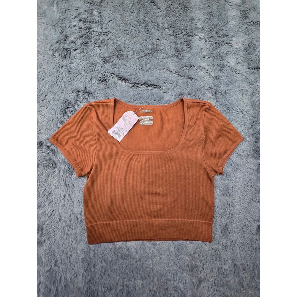 Wild Fable‎ Womens Seamless Ribbed Square Neck Crop Top Brown Rust small / Large